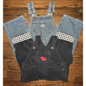 Toddler 2T Denim Corduroy Overalls Bundle 2 Pack Adjustable Straps Farm Patch